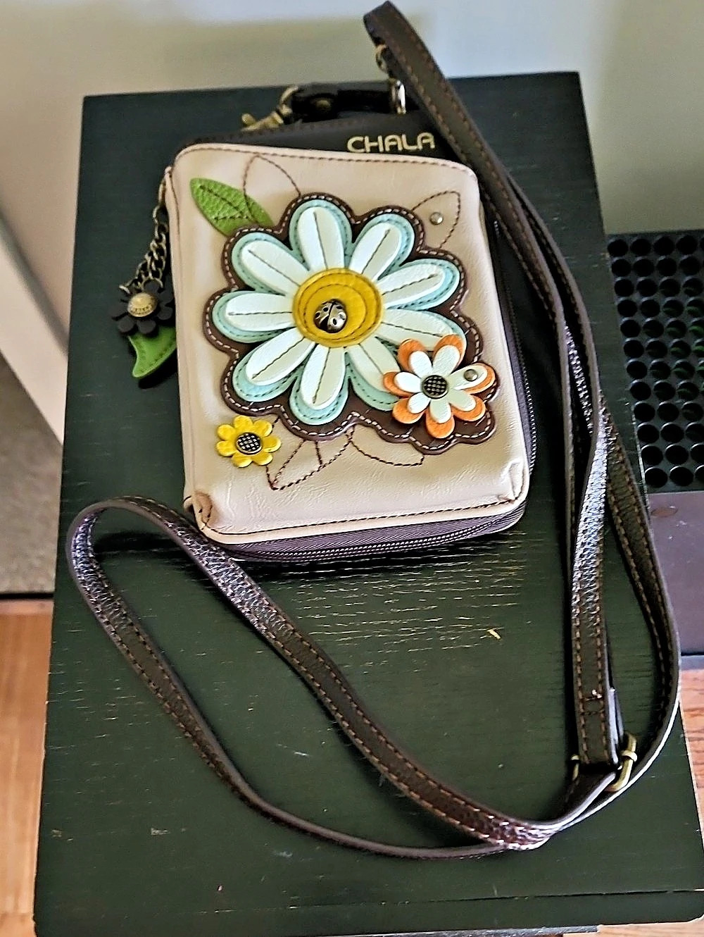 Chala Sunflower Cell Phone Crossbody Wallet Beige & Brown